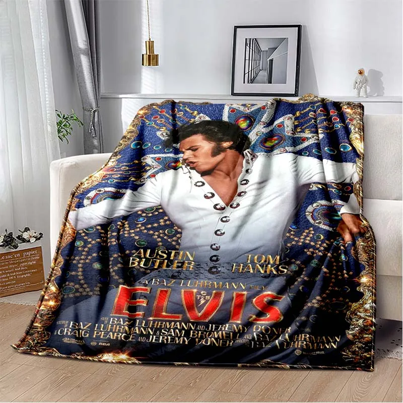 Fashion Art Retro 3D HD Print E-Elvis-Presley Blanket Family Bedroom Plush Sleeping Blanket Outdoor Office Noon Break Bed Sheet