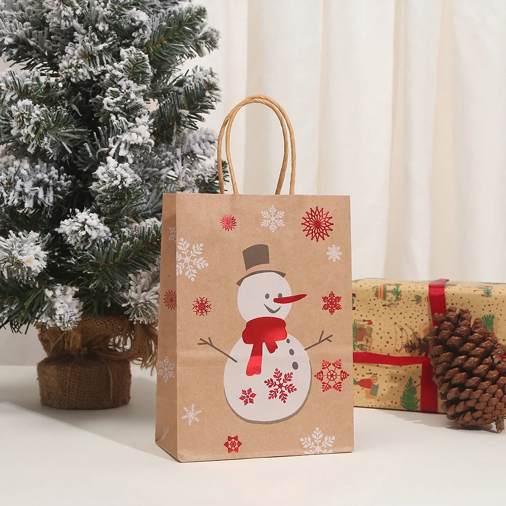6-24pcs Large Kraft Paper Christmas Gift Bags with Glossy Print Holiday Tote Bags for New Year Party Favors And Present Wrapping
