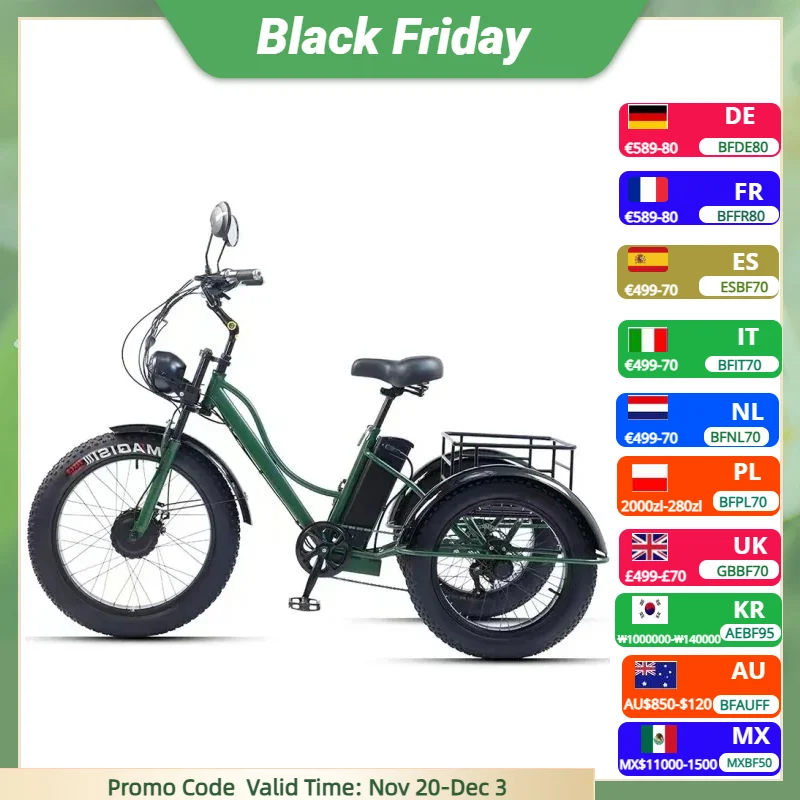 48 فولت 750 واط دراجة كهربائية للرجل قوية 24 بوصة الدهون الإطارات الدراجة جميع التضاريس دراجة ثلاثية العجلات الكهربائية 3 عجلات للبالغين المسنين