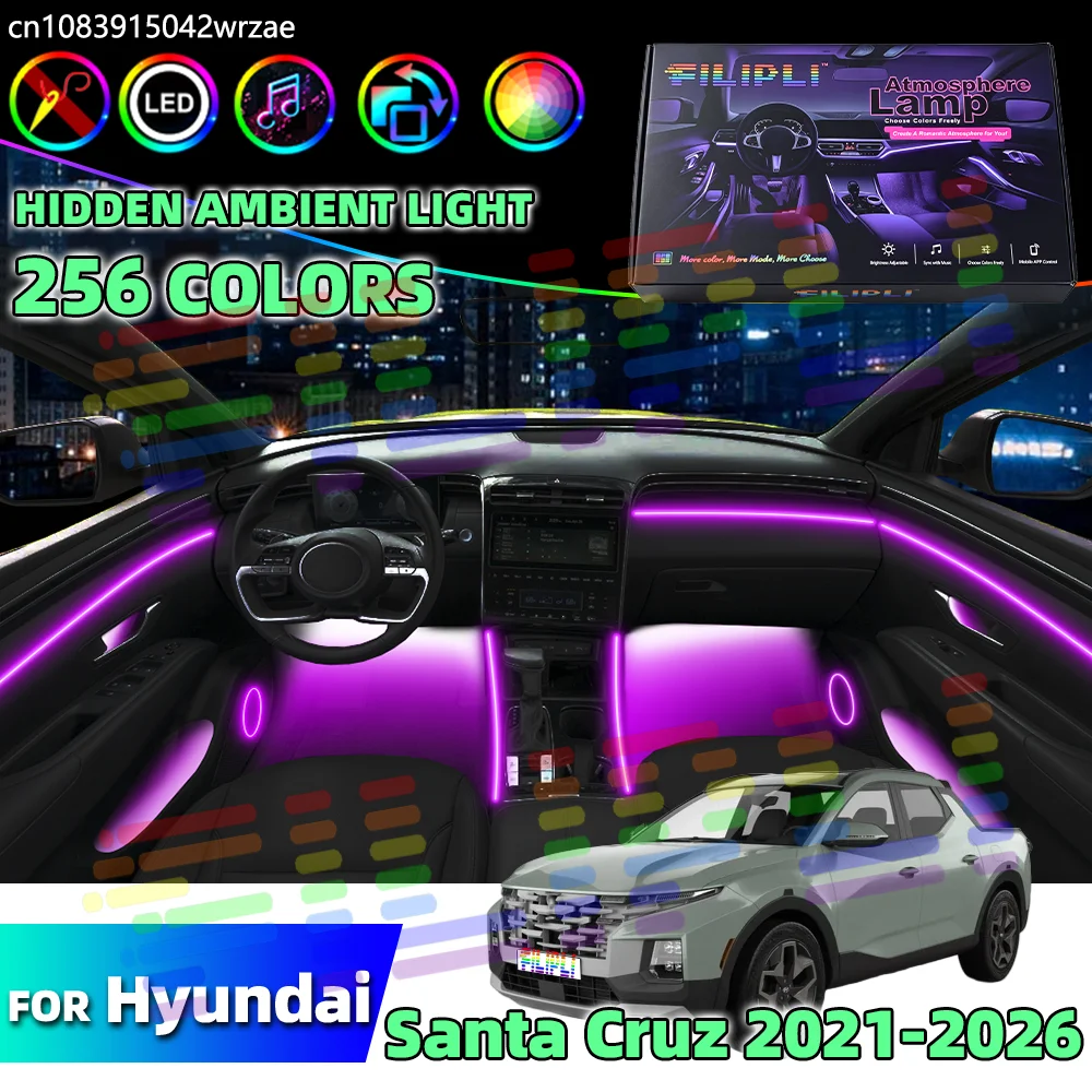 

For Hyundai Santa Cruz 2021-2026 64RGB Private Atmosphere Acrylic LED Ambient Lamps Car Cabin Neon Bar Sett Supports App Control
