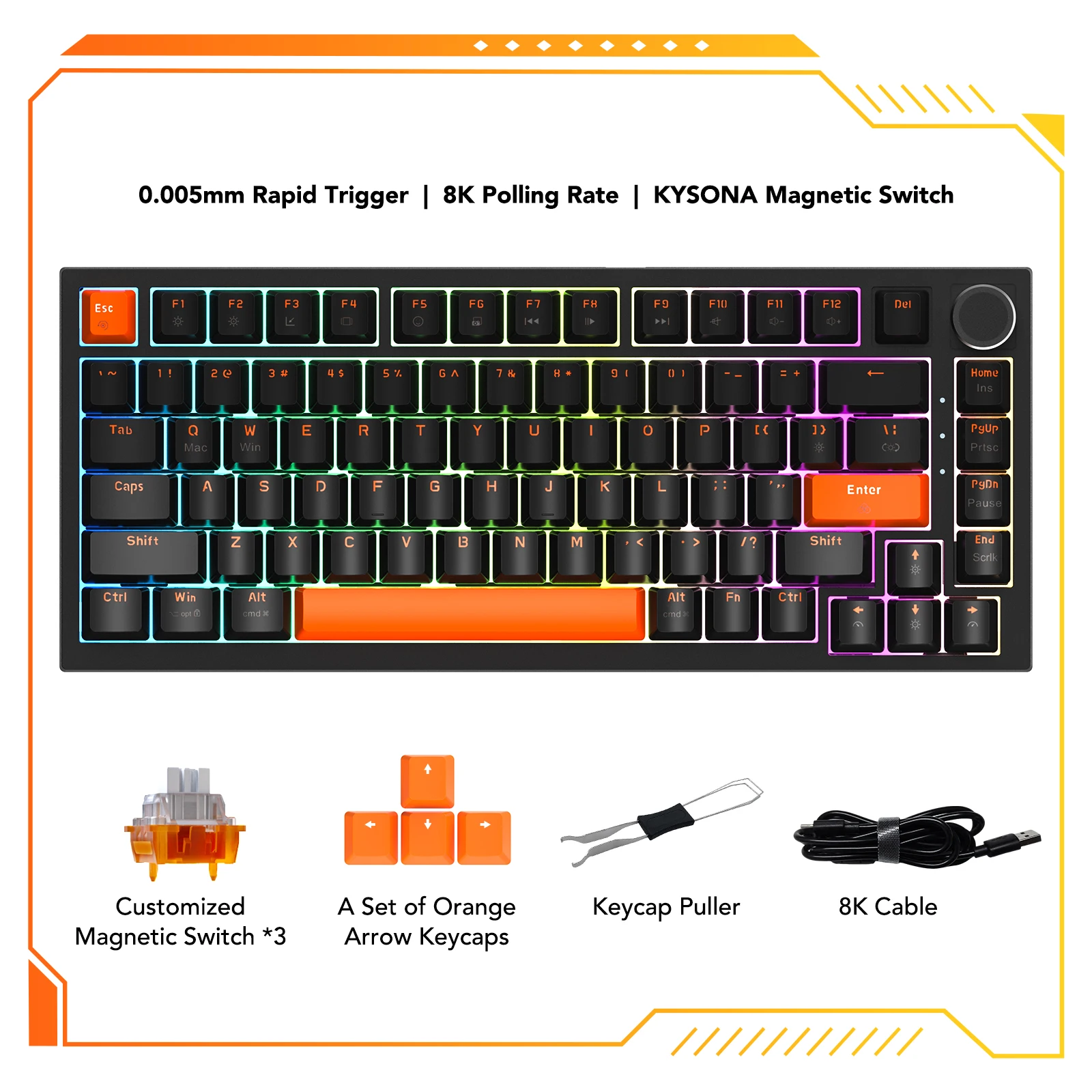 KYSONA KM82 HE Wired Gaming Keyboard Magnetic Switch 75% 82 Key