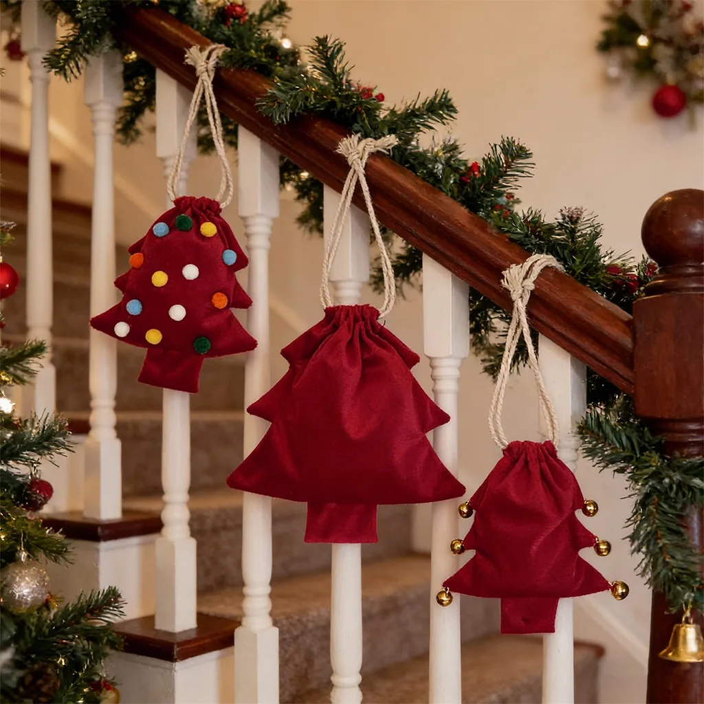 Gift Pouch Short Plush Christmas Hanging Ornament Plush Drawstring Pouch Soft Christmas Tree Ornament For Party Decoration Shop