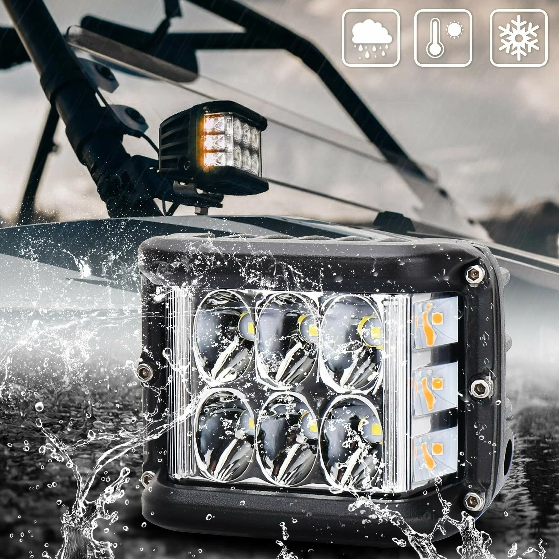 NLpearl-Luz LED de trabajo de 4 pulgadas, lámpara estroboscópica blanca y ámbar de doble lado, intermitente para coche, camión, camioneta, barco, Suv