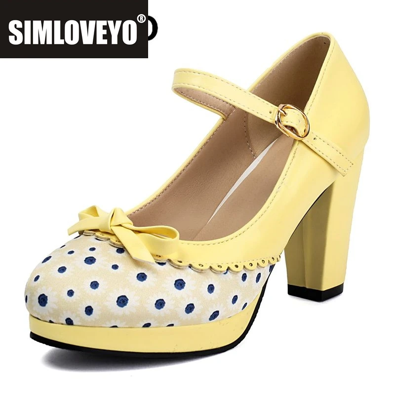 

SIMLOVEYO милые туфли-лодочки для девочек с круглым носком на массивном каблуке 8,5 см, платформа 1,5 см, пряжка, ремешок, бант, большие размеры 47 48, смешанные туфли для свиданий