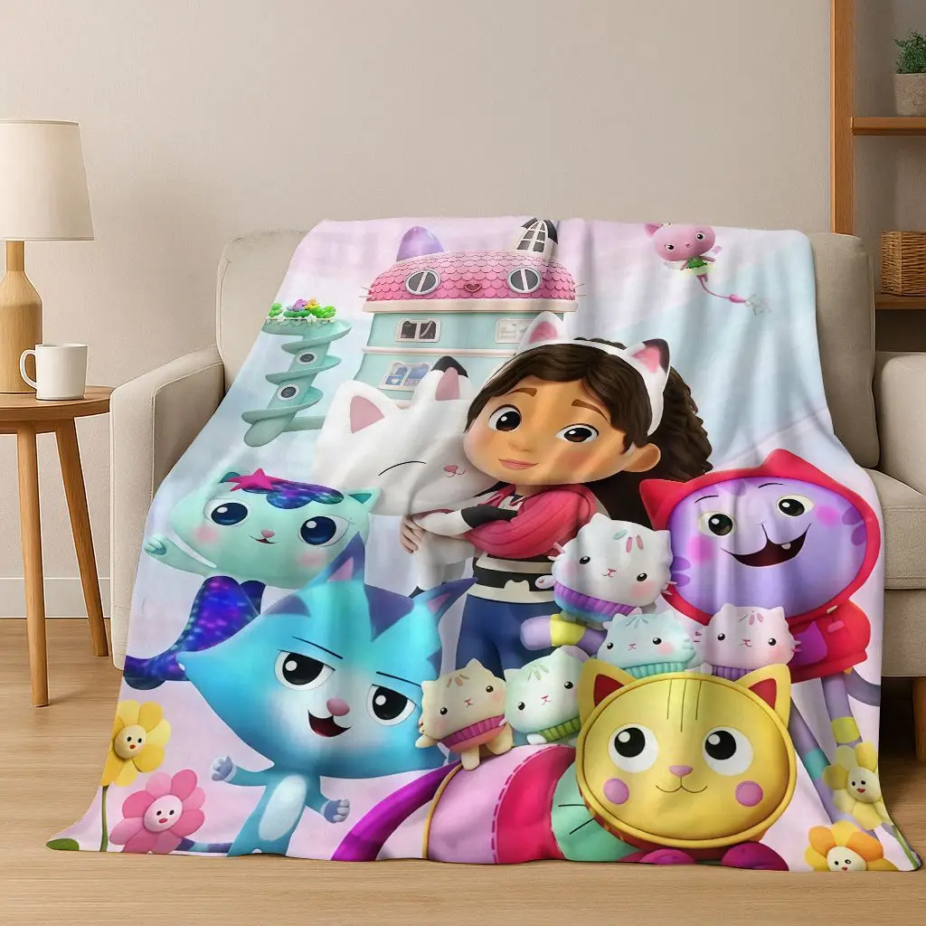 

3D Cartoon Cute Gabbys Dollhouse Girl Gift Flannel Blanket,Warm and Cozy Soft Throw Blanket for Home Bedroom Bed Sofa Cover Kid
