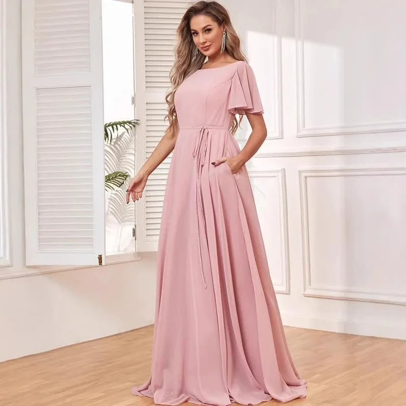 N124 Aangepaste chiffon formele gelegenheidsjurken Sweet Memory vloerlengte lila groen wit geel zwart roze bruidsmeisjesjurk