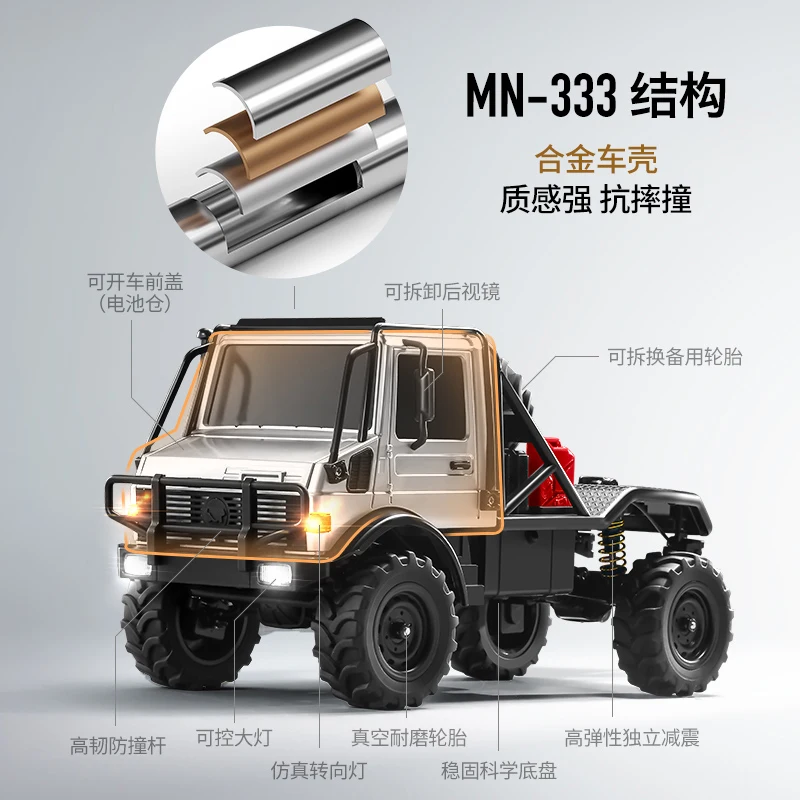 Neuer MN333 Unimog Truck Alloy RC Ferngesteuertes Geländewagen Allradantrieb Professionelles Kletterfahrzeug Jungenspielzeug