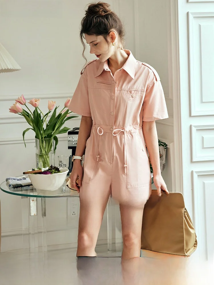 

OLrain Pink Overall Pants Women's Loose Casual Workwear High Waist French Sle Spring 2025 New Arrival Ladies' Suit
