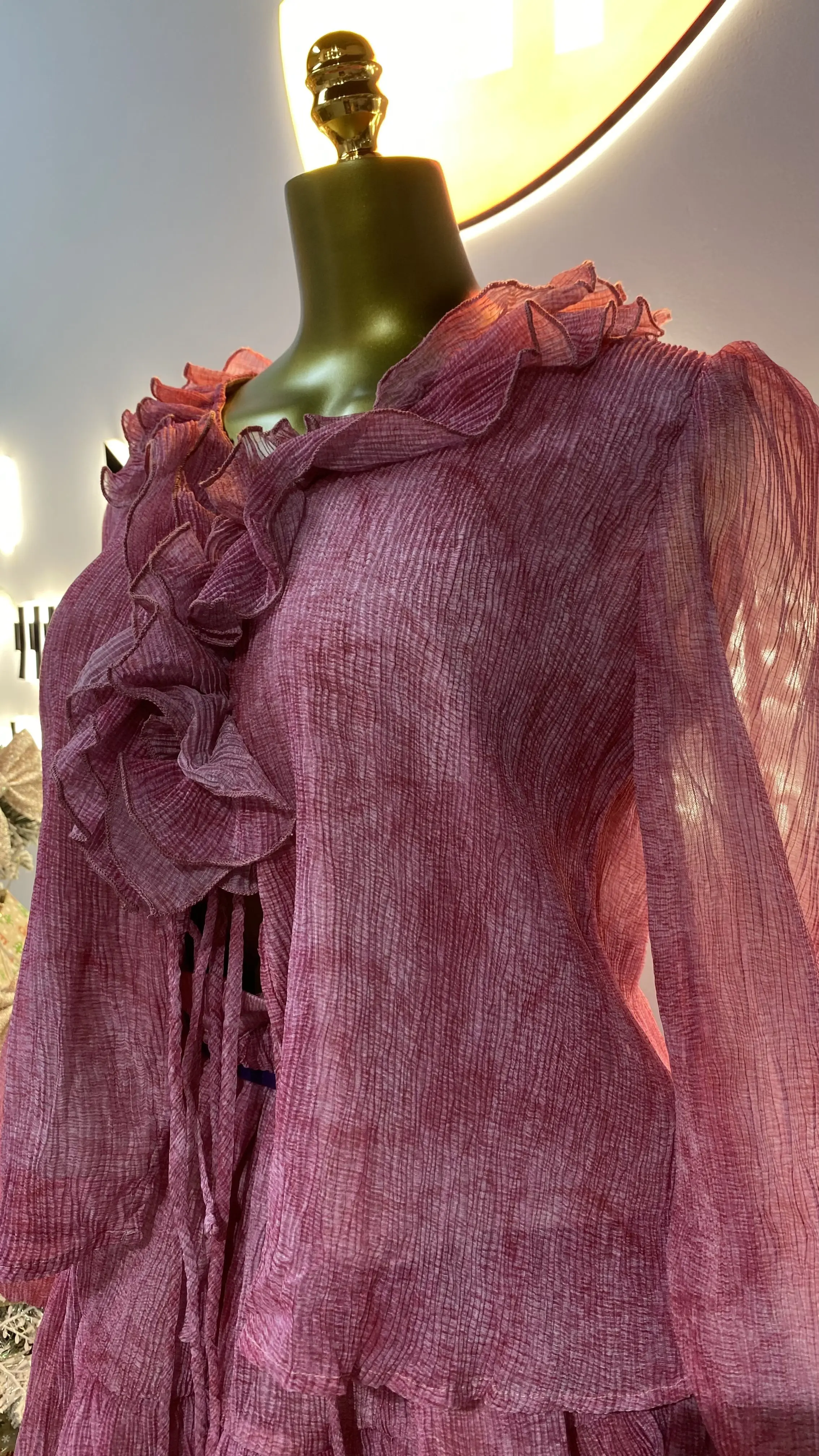 Abito in chiffon con volant tinta unita con cuciture floreali all'ingrosso per donna-GZMM373