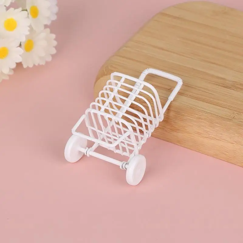 New 1Pcs Dollhouse Accessories Ins Cute Simulation Hand Pulled Cart Shopping Cart Toy Creative Kawaii Desktop Decoration Gift