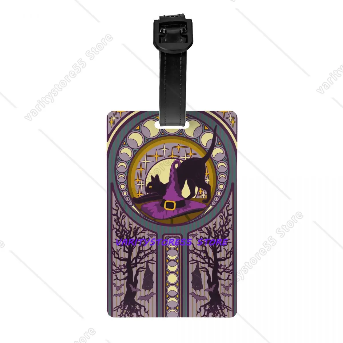 

Custom Moon Phase Black Cat Magic Witch Hat Tarot Design Printed Luggage Tag Privacy Cover ID Label for Travel Bag Suitcase