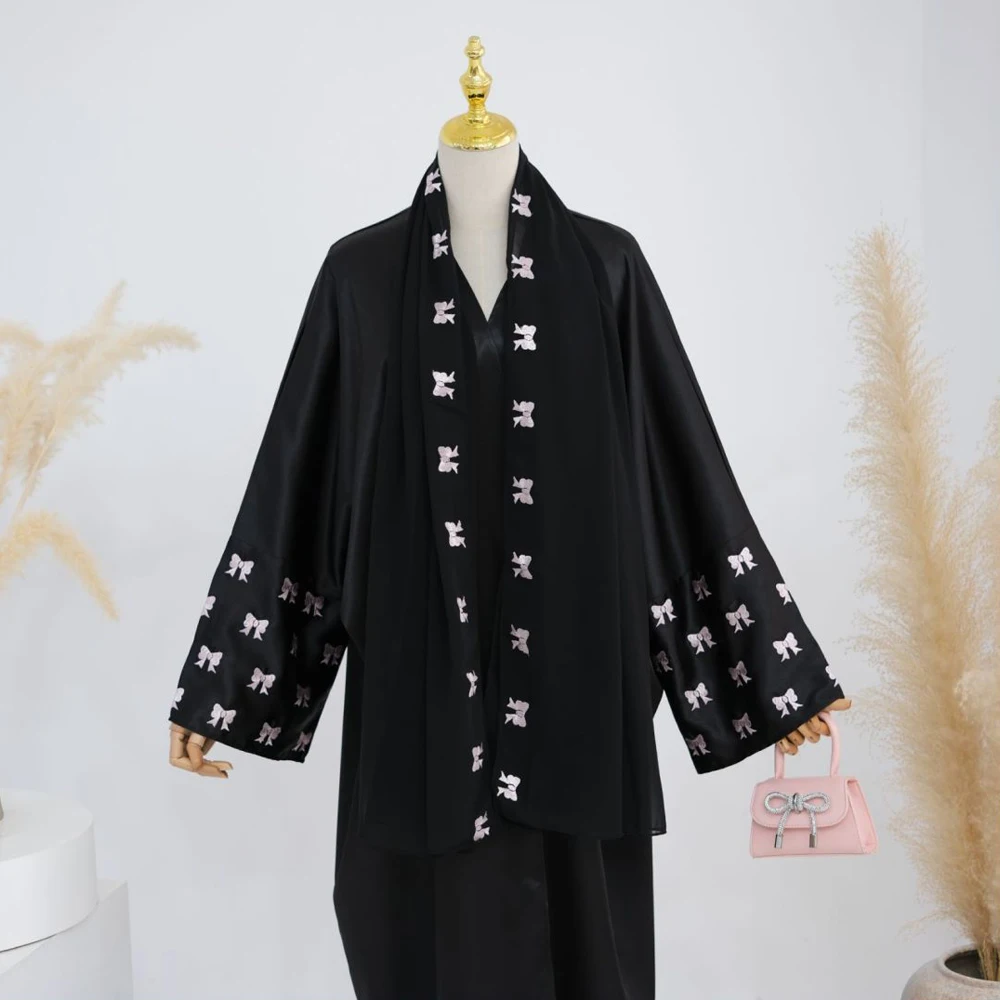 Cardigan bordado de borboleta de Dubai para mulheres, muçulmano modesto, Ramadan, Arábia Saudita, Black Hijab, Abaya, Islam, Turquia, Kaftan Robe, 2021