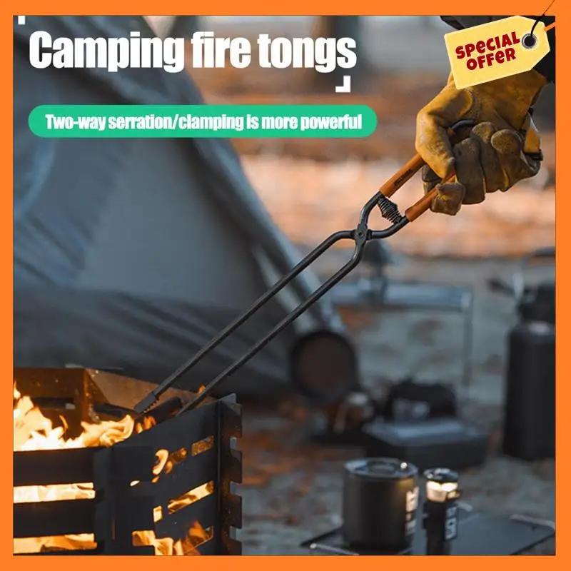

AD08-Outdoor Fireplace Tong With Faux Leather Handle Cover Carbon Steel Rustproof Heat Resistant Camping Campfire Tongs