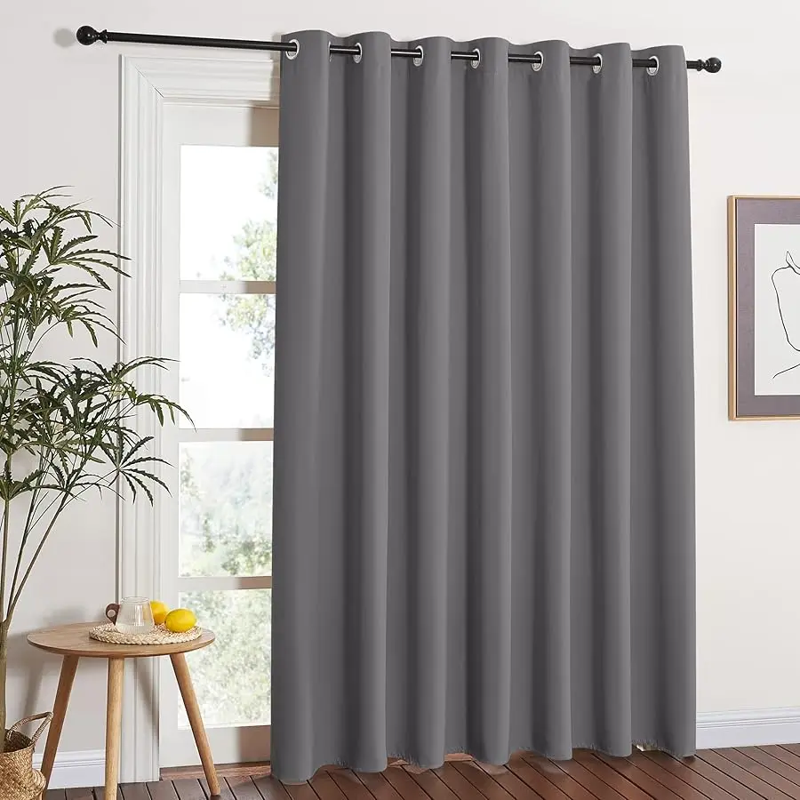 

Grey Blackout Patio Sliding Door Curtains 84 inch Length, Grommet Room Di ider Thermal Insulated Curtain Drapes for French Door/