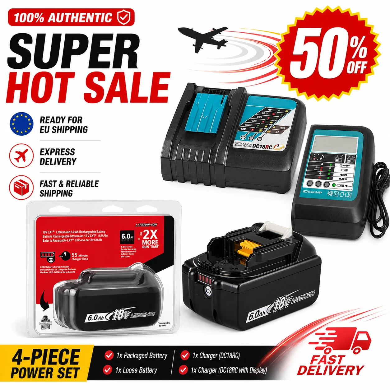 Für Makita 18V Akku 6000mAh BL1860 BL1850 BL1840 BL1830 Wiederaufladbarer Lithium-Ionen-Ersatzakku für Elektrowerkzeuge