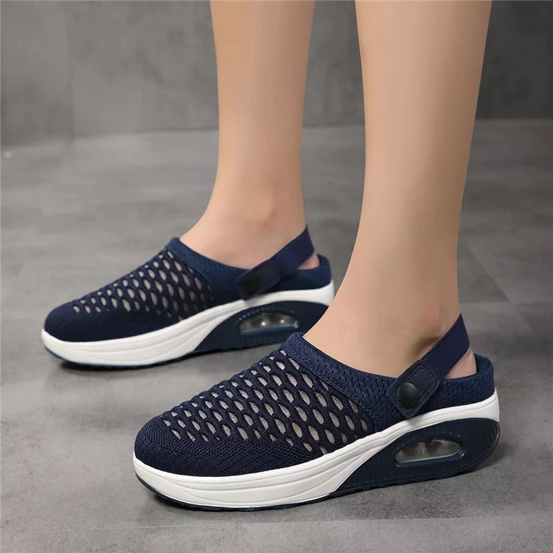 Platform Sports Sandals Women\'s Shoes 2024 Summer Trend Comfortable Breathable Mesh Beach Slippers Lightweight Rubber Soft Sole