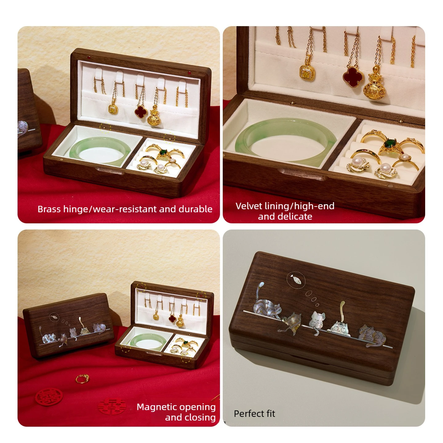Small Solid Wood Mother of Pearl Jewelry Box Wedding Hardware Storage Case Birthday Gift for Bridesmaid