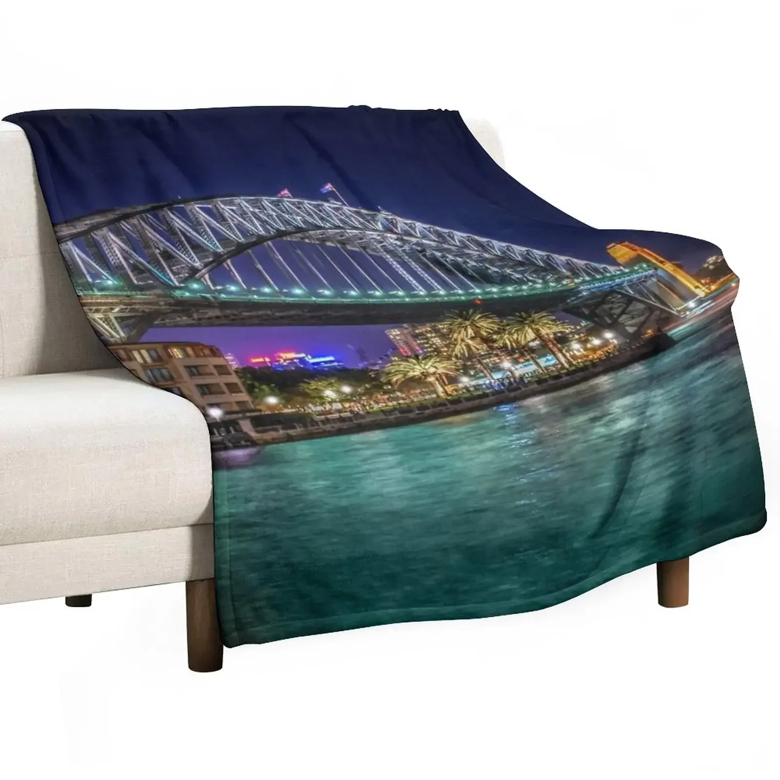 

Sydney Harbor Bridge at Night Throw Blanket Flannel Vintage Single Blankets