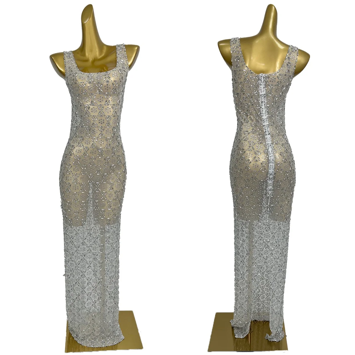 

Sparkly Rhinestone Luxury See Through Mesh Evening Dress Fashion Ladies Birthday Celebrate Prom Photo Shoot Wear Gown Liujiaoqun