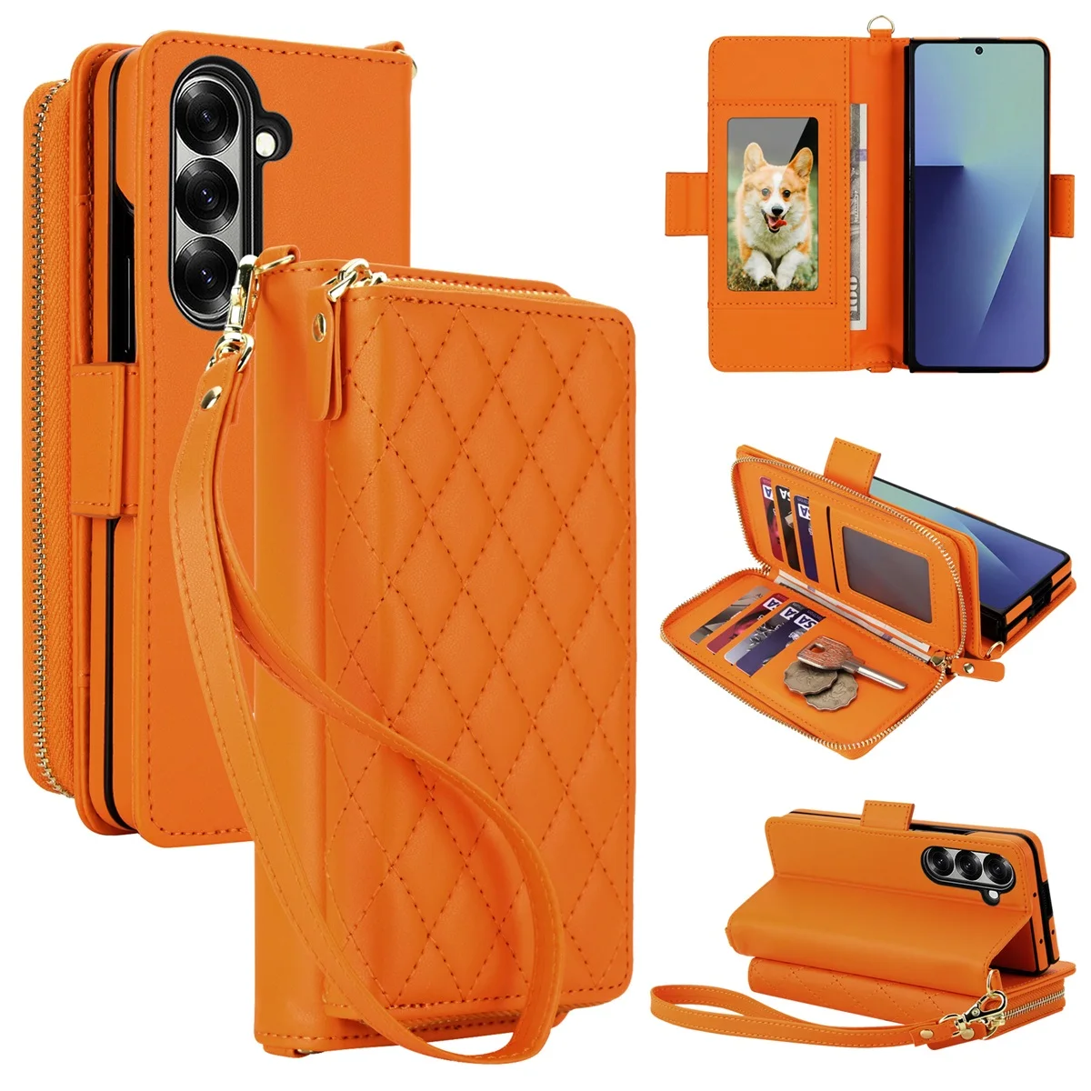 Luxury Crossbody Wallet Leather Cards Holder Case For Samsung Galaxy Z Fold 8 Ultra 7 6 5 4 3 Shockproof Back Cover Accessories