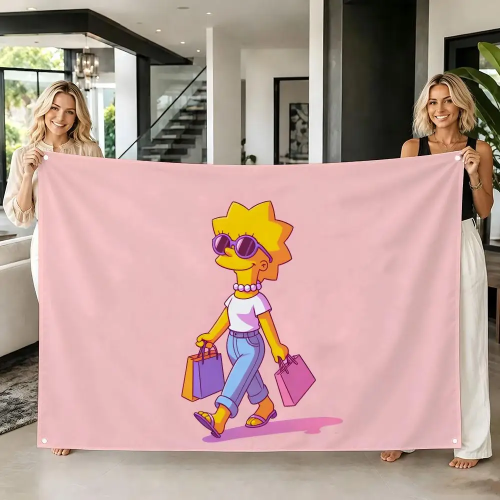 Yellow Cartoon Character L-Lisa S-Simpson Flags Tapestry Creative Pattern Photo Living Room Wall Art Party Outdoor Decor