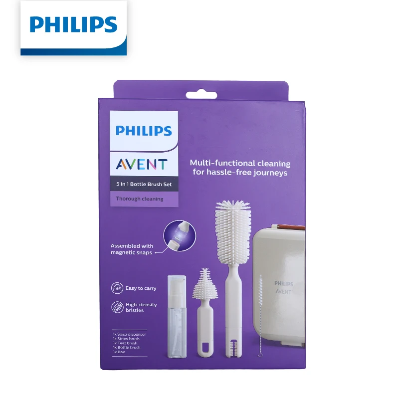 Conjunto de escovas para mamadeiras Philips AVENT, kit multifuncional de escova para limpeza de bicos de mamadeira para recém-nascidos, acessórios para alimentação infantil