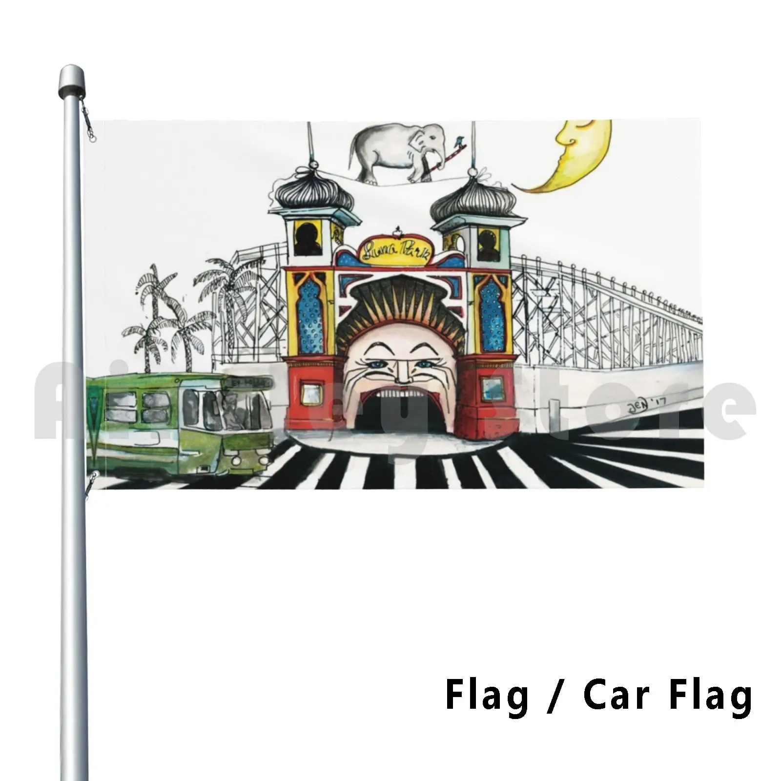 Флаг Автомобильный флаг Luna Park 2679 Luna Park St Kilda Melbourne Australia Funpark Fairground Icon Tram