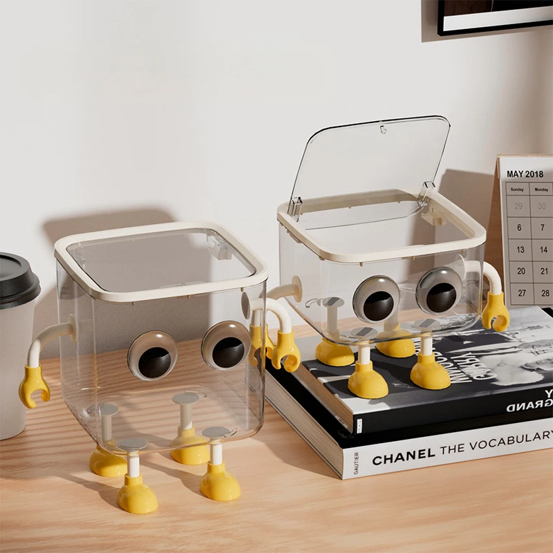 

Cute Transparent Desktop Small Trash Can Office High-value Covered Storage Waste Paper Basket Student Desk Dormitory Storage Bin
