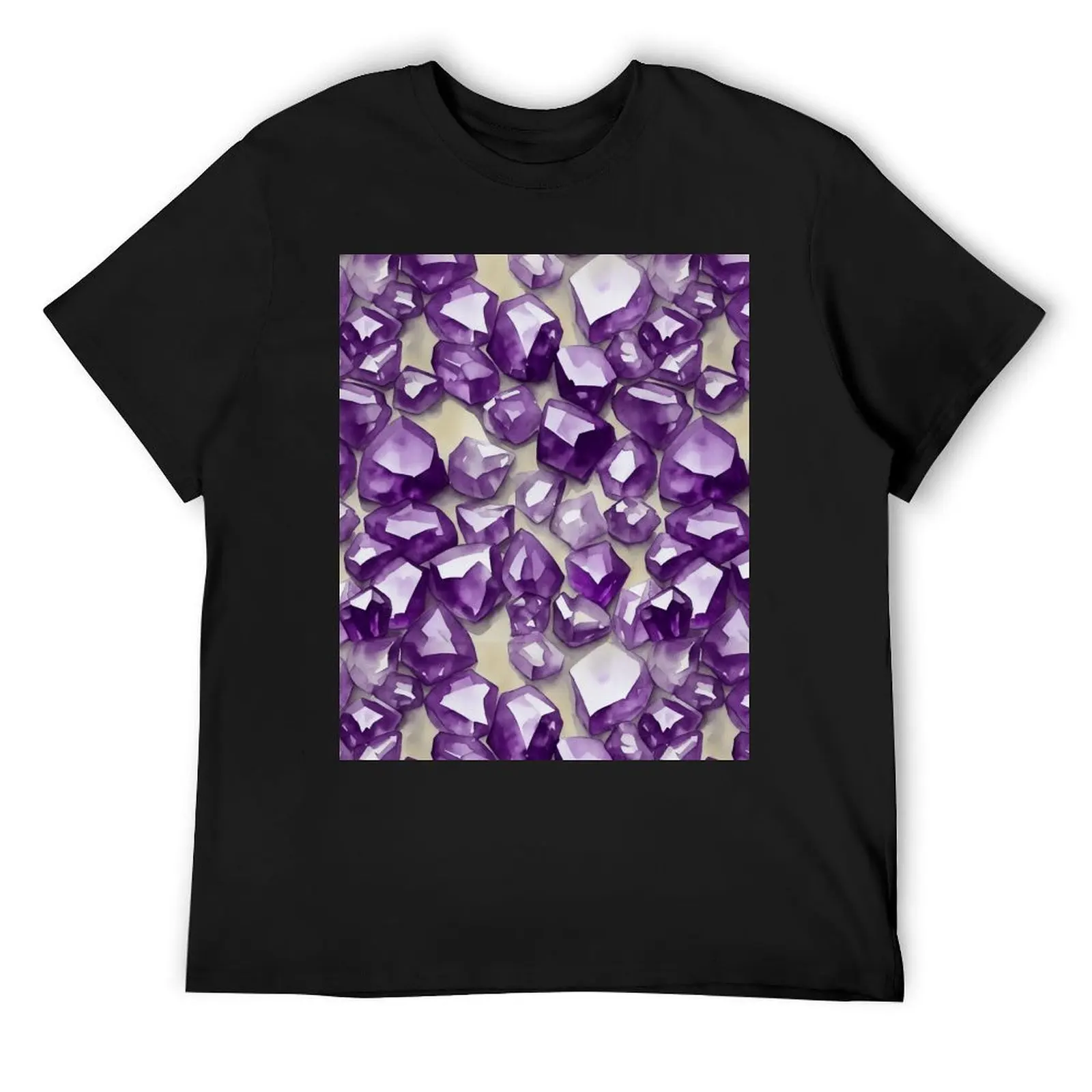 Amethyst Gemstone Seamless Pattern, Watercolor T-Shirt cotton graphic tees anime t shirts mens t shirt graphic