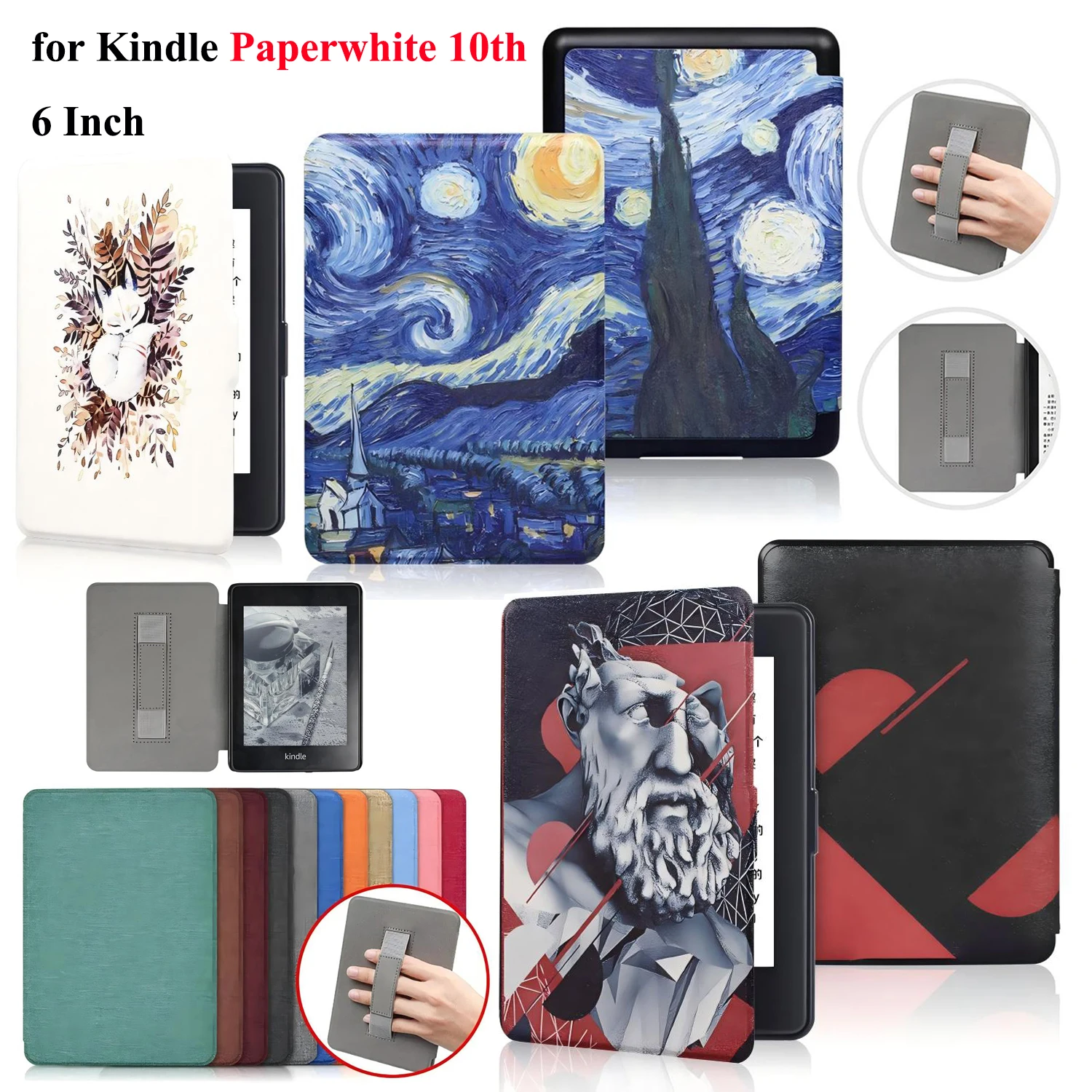 For Kindle Paperwhite 10th Generation Case 6 Inch 2018 PU Leather Case with Hand Belt Strap PQ94WIF Paperwhite 4 Sleep Cover