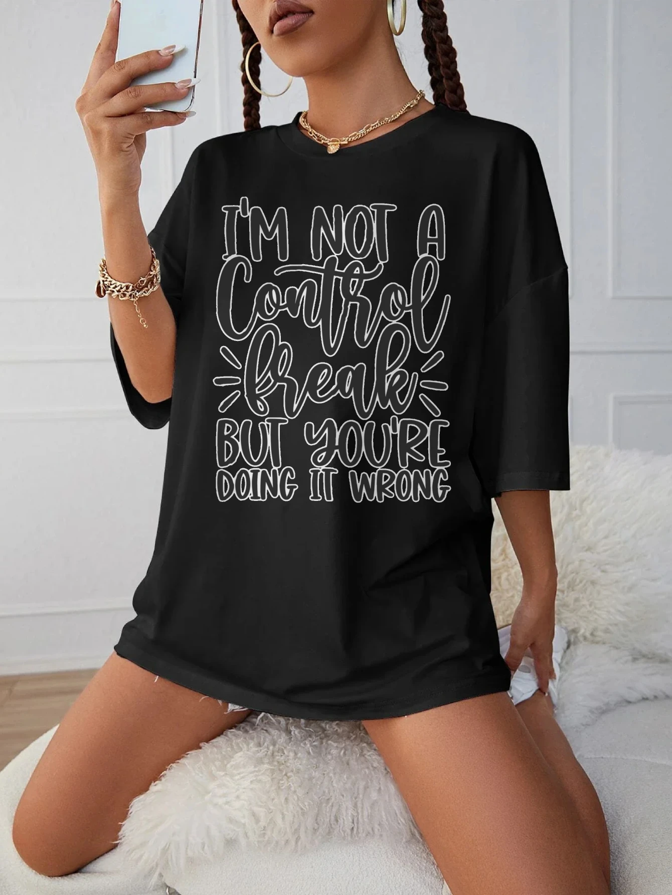 

I'm Not A Control Freak But You're Doing It Wrong Stylish Black Maternity T-Shirt Loose Perfect for Late Pregnancy Winter Wear