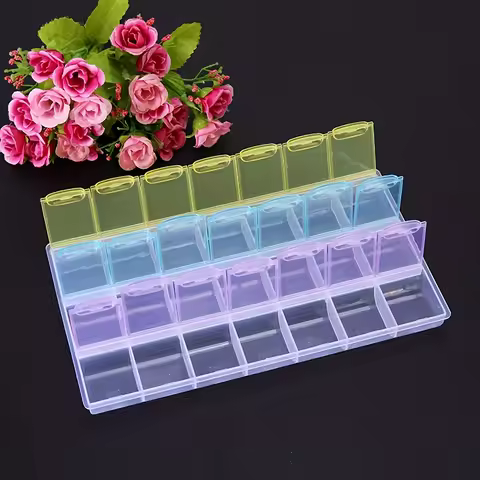 1pc Diamond painting storage box, three rows, seven cells, transparent removable storage box, point drill box, tool
