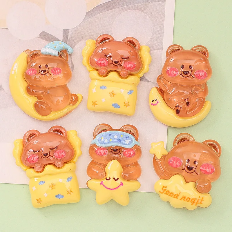 Resin New Frost Transparent Sleeping Bear Flatback Cabochons for Christmas Jewelry Making Cute Baby Bear Ornament for Phone Case