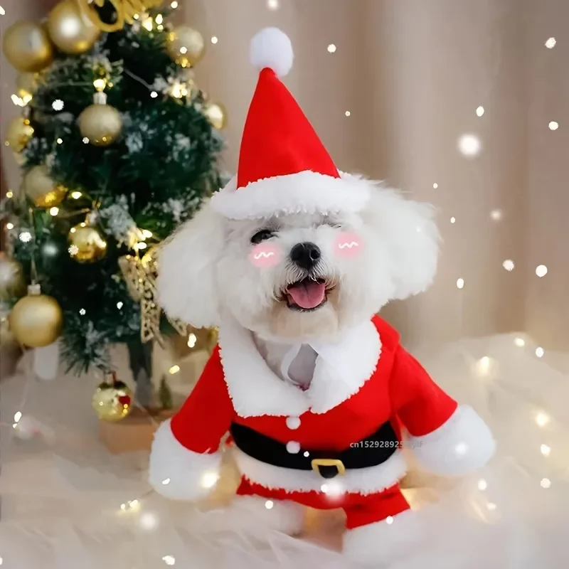Pet Christmas Clothes Santa Claus Dog Cosplay Costume Winter Warm Puppy Coat Jacket Suit with Cap For Dogs Cats Clothing