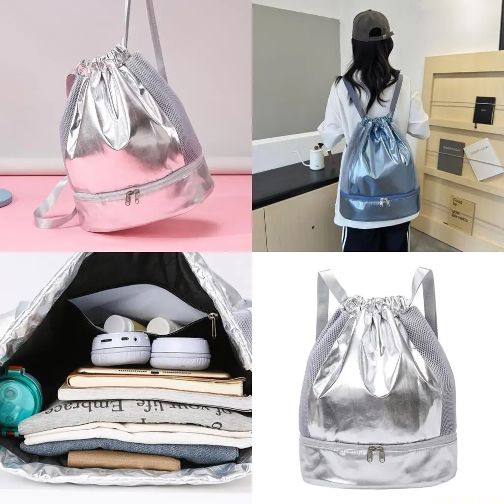 

X90D Drawstring Backpacks Water Resistant Swim Bag with Shoes Compartment and Dry/Wet Separation Sports Gym Bag for Women Men