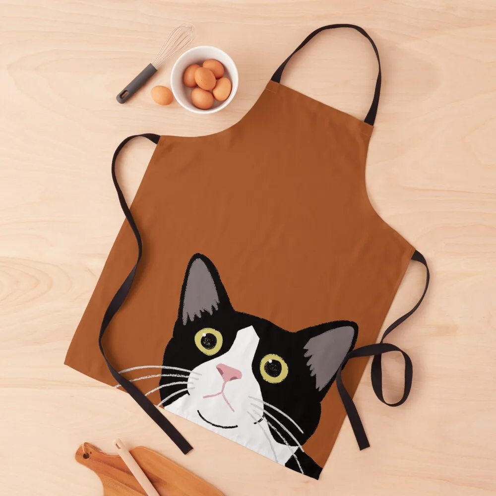 

Tuxedo cat looking up portrait Apron for kitchen useful Kitchens Men cookings for women Apron