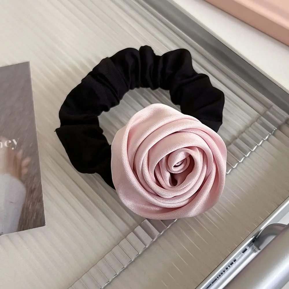 Vintage Flower Rose Hair Rope Hair Tie Korean Style Silk Satin Hair Rope Scrunchies Headdress Elastic Hair Band