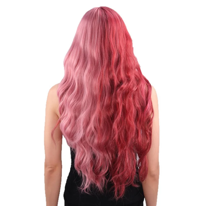 European and American style with pink gradient, straight bangs, large waves, long curly hair, full head wig - view 5