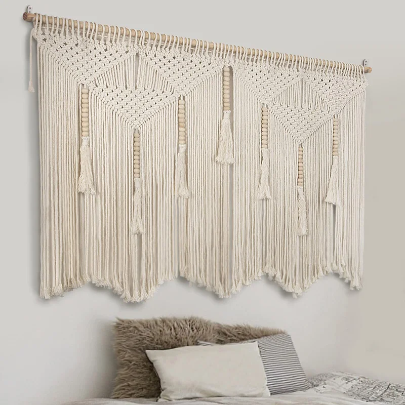 Imagem -02 - Grande Parede de Macramé Pendurado Tapeçaria Boho Decoração de Parede Tecida Borlas de Algodão Cortina Boêmio para Casa Sala de Estar Quarto Casamento