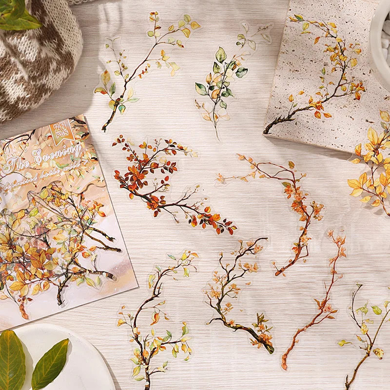 Card Lover 20 Pcs [Chunyu Muye Series] Plant and Flower Theme Stickers PET Sticker Paper Scrapbooking Material Scrapbook Kit