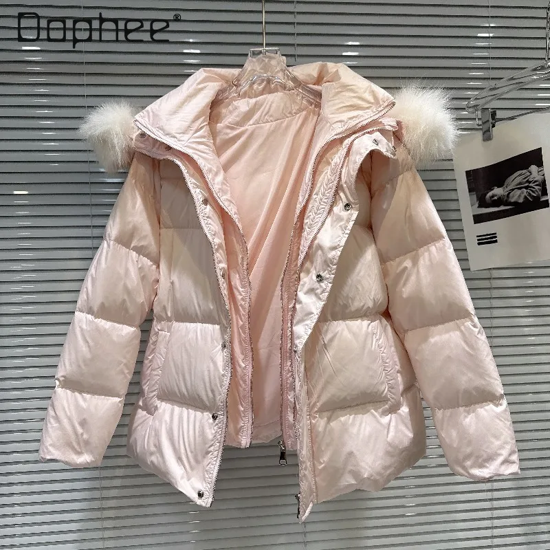 冬用エコフレンドリーファーカラーフード付きベルト付きスリムウォームコットンジャケットファッション無地多用途厚手コットンコート