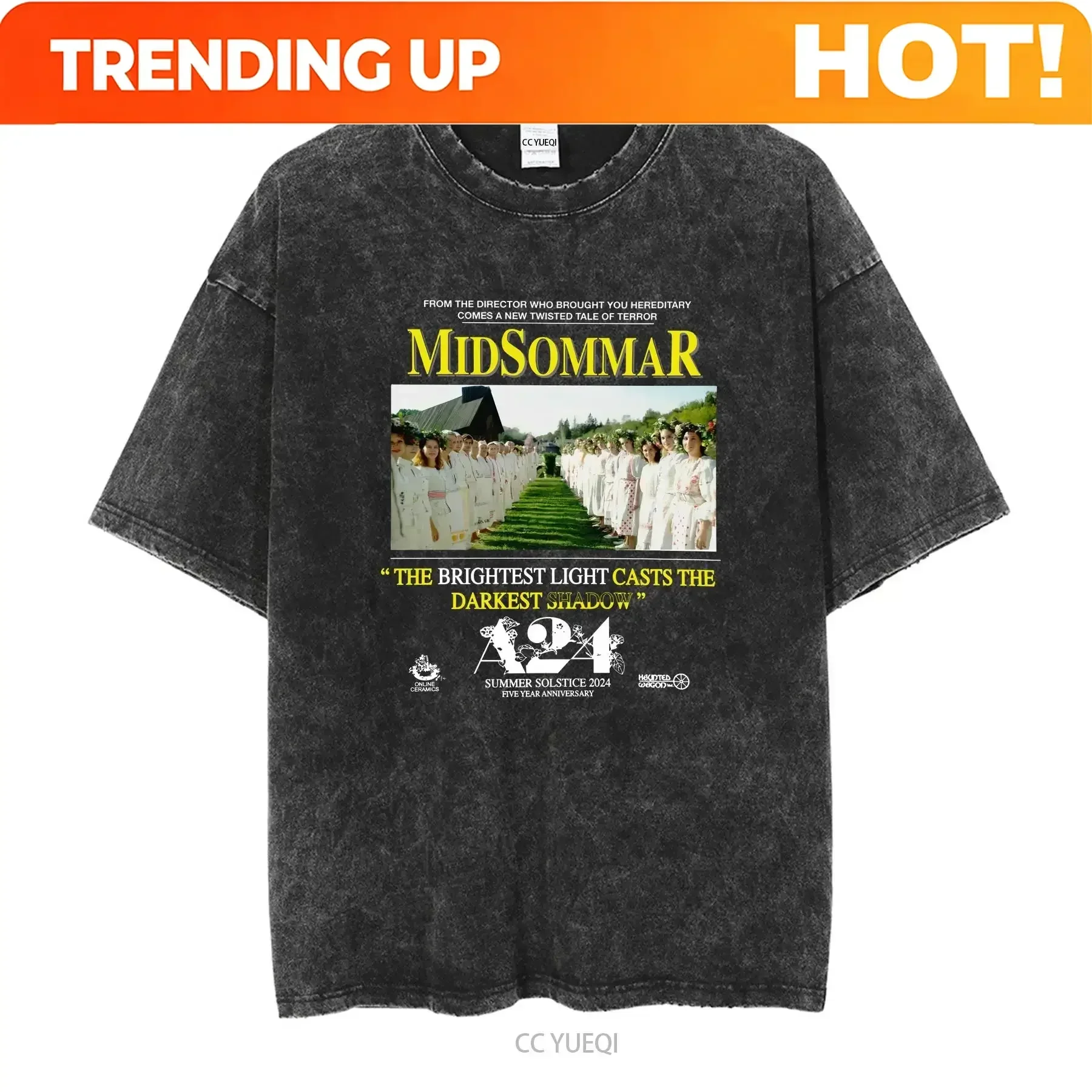 Camiseta Personalizada A24 X Online Ceramics Midsommar Darkest Shadow Negra Talla L GRANDE NUEVA Vintage Lavada Ropa de Diseñador Casual
