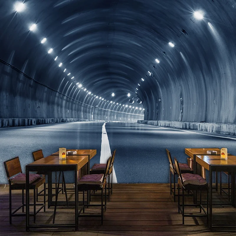 Customized product 3D Retro extended tunnel mural industrial wind space Cafe gym bar barber shop wallpaper bedroom restaurant 8d