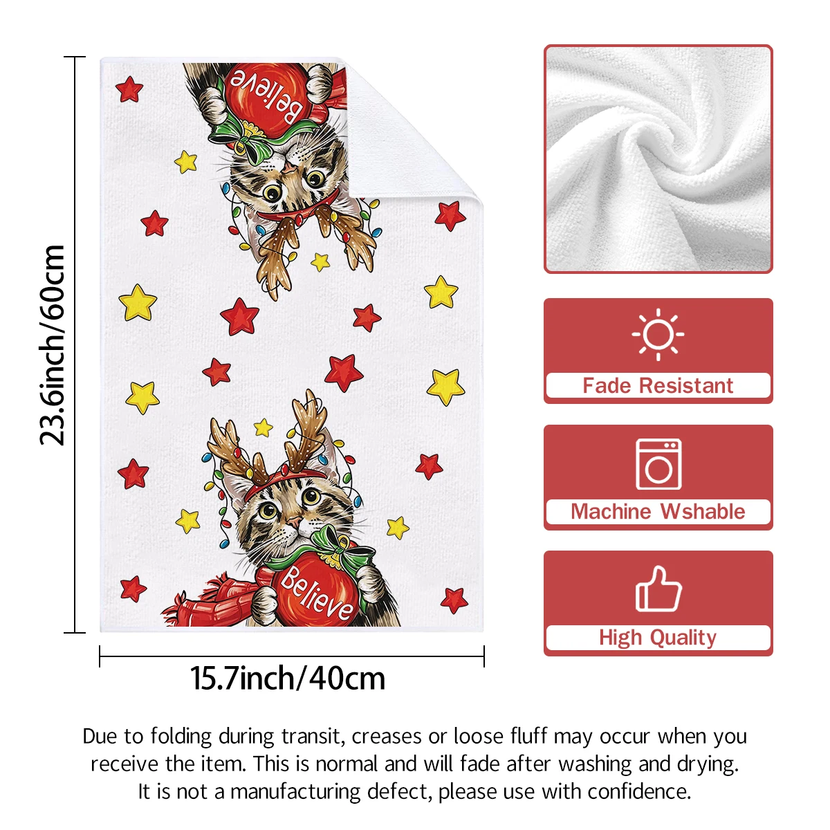 2Pcs Christmas Kitchen Towels, Cute Cat with Reindeer Antlers & Christmas Tree Print, Absorbent Multi-Purpose Dish Cloths