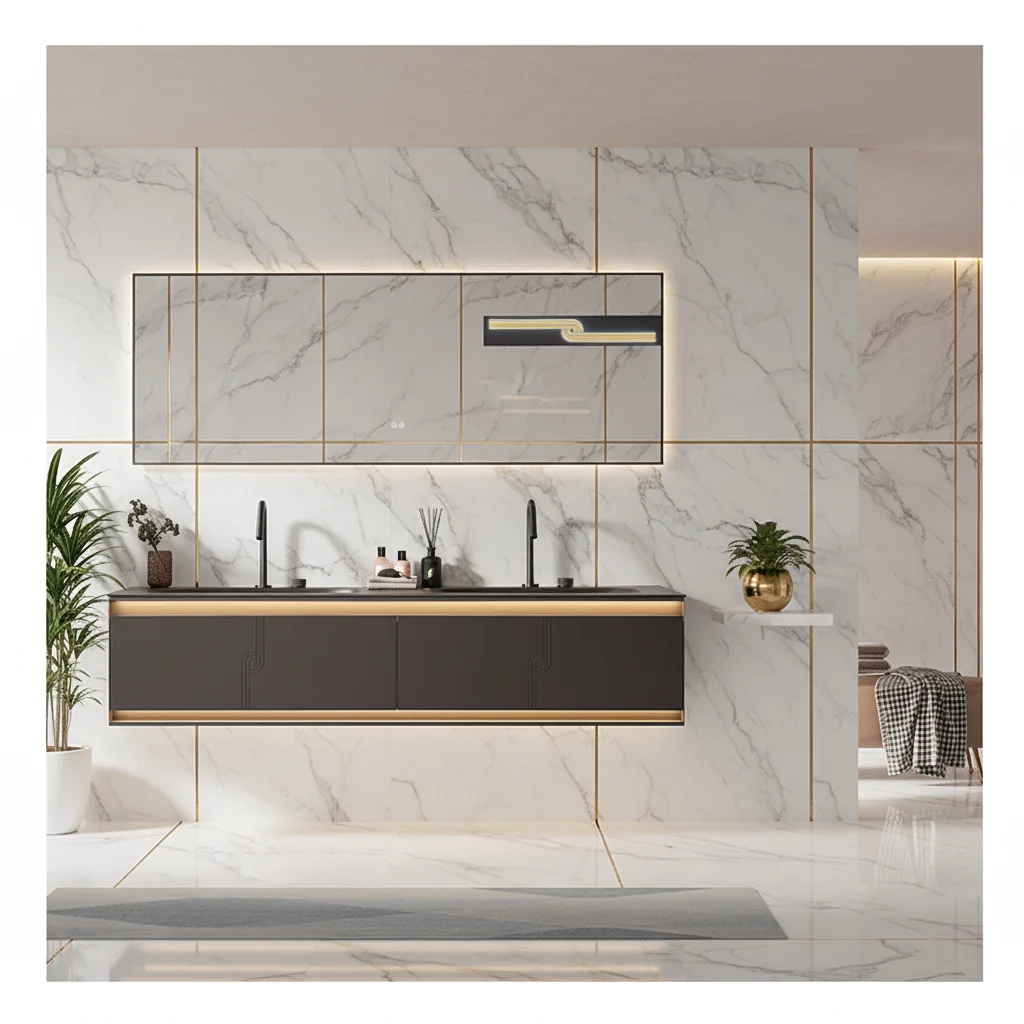 

LANGDENG Modern Wall Mounted Stainless Steel Bathroom Vanity Set Bathroom Mirror Cabinet