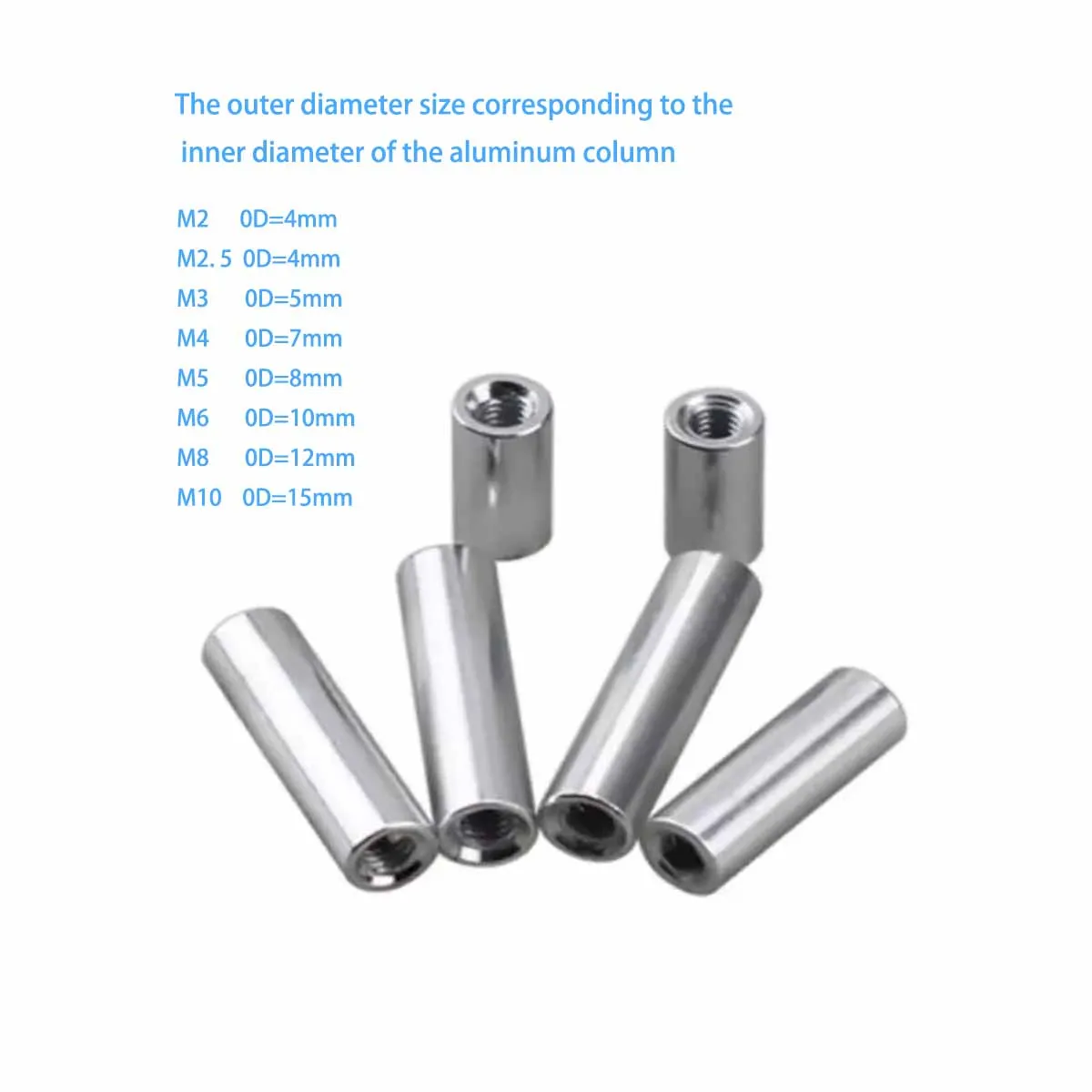 Round Aluminum Standoff Spacer Stud Extend Long Coupling Nut M2 M2.5 M3 M4 M5 M6 M8