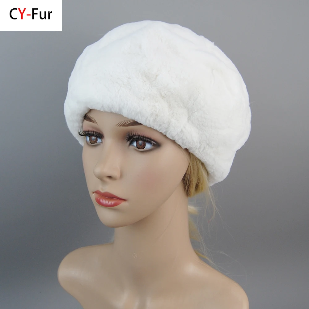 2024 Fashion Headgear Winter Warm Beanie Hats Brand New Women Winter Rex Rabbit Fur Hat For Women Russian Real Fur Knitted Caps