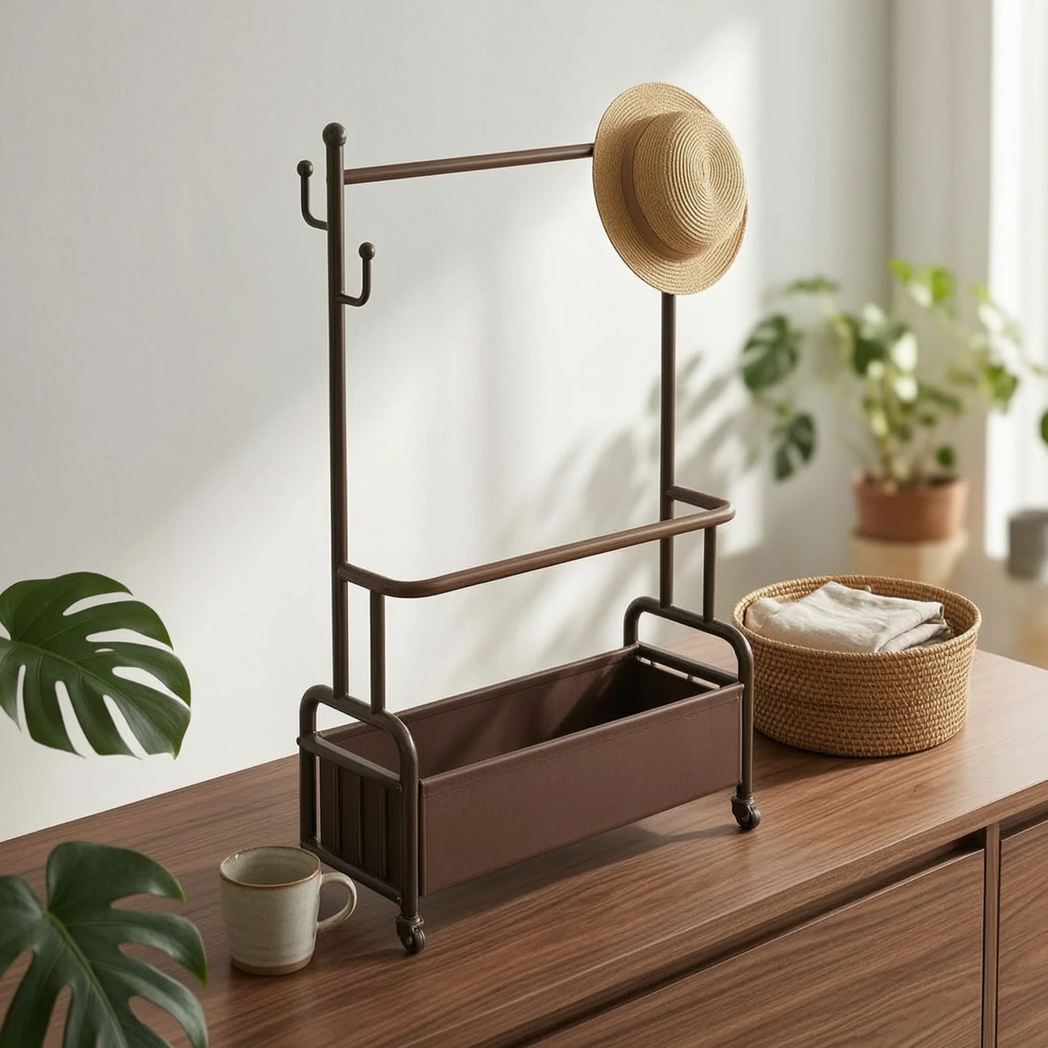 Rolling Clothes Rack with Hooks Swivel Casters Garment Rack with Storage Compartment Heavy Duty Compact for Students, Bedroom