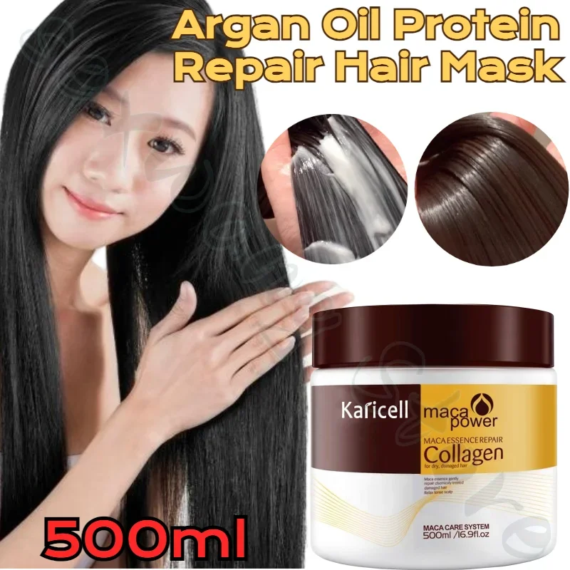 

Argan Oil Protein Repair Hair Mask 500ml Improves Dry, Frizzy Hair, Cares for Damage Caused By Perm and Dyeing