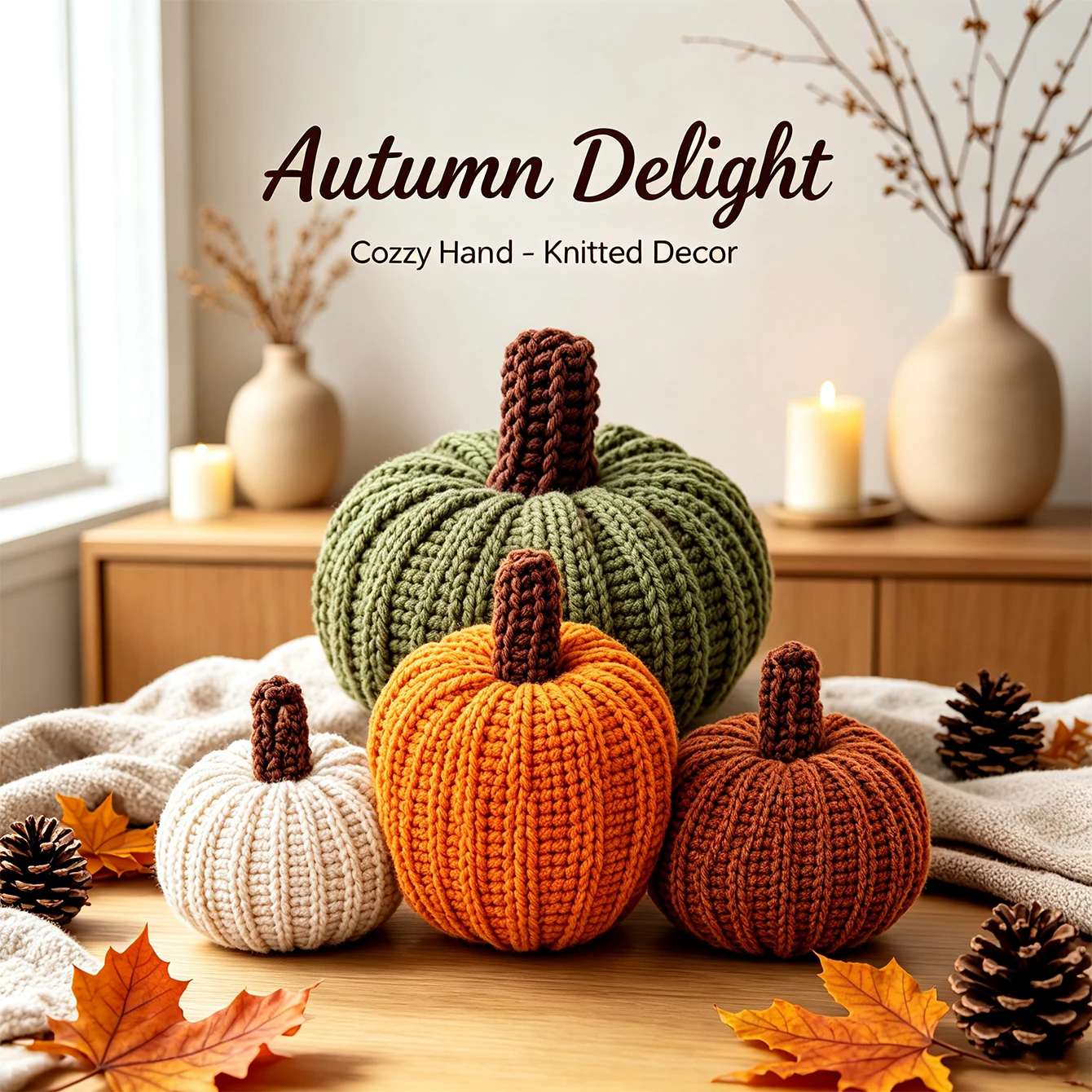 Handmade Knitted Pumpkin Decor Set Rustic Farmhouse Table Ornaments Autumn Harvest Thanksgiving Halloween Home Fireplace Decor